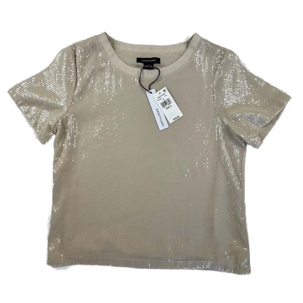 Sanctuary Women's Perfect Crewneck Short-Sleeve Sequin T-Shirt - Macy's